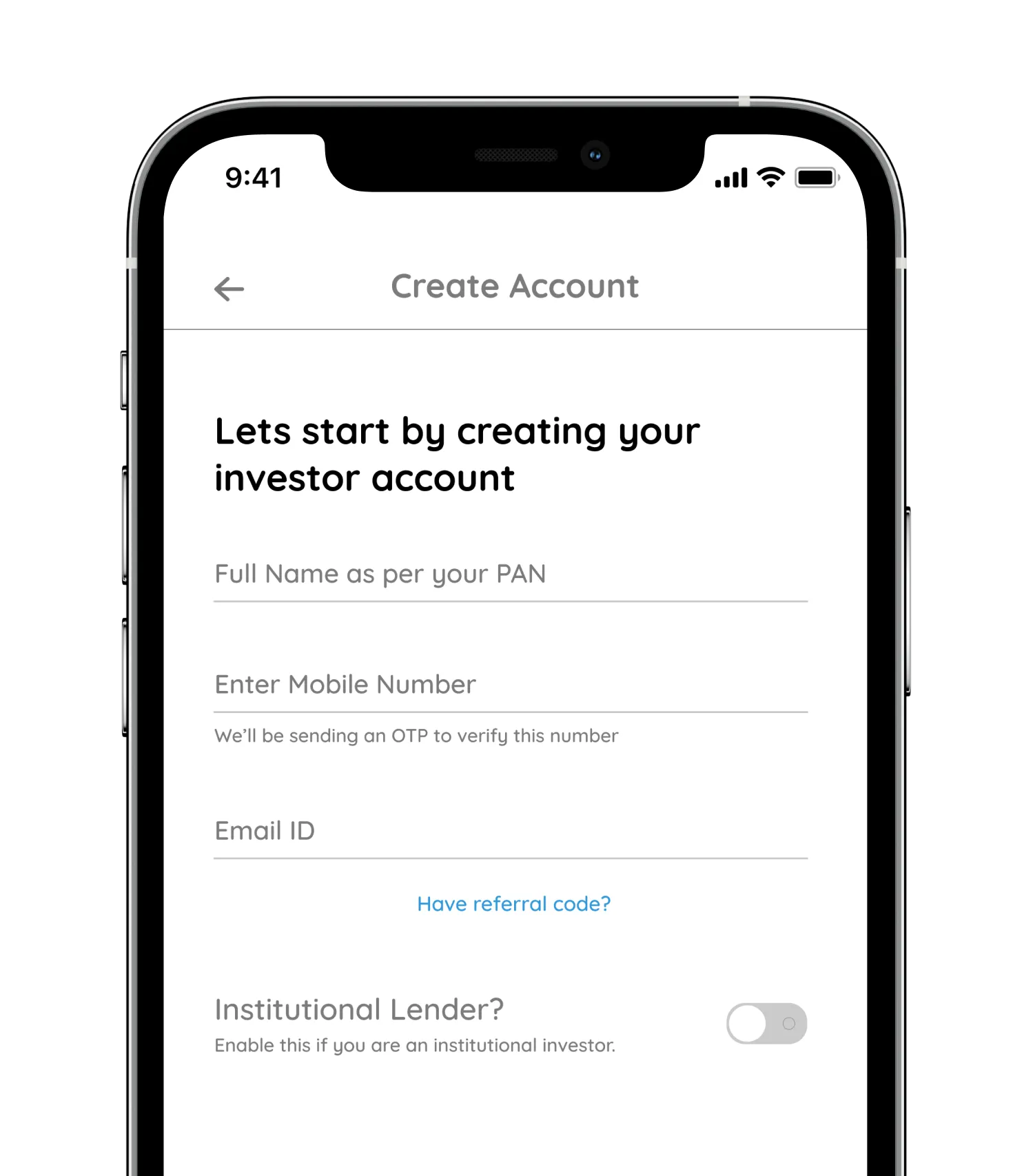 Lendenclub App - Create Investor Account